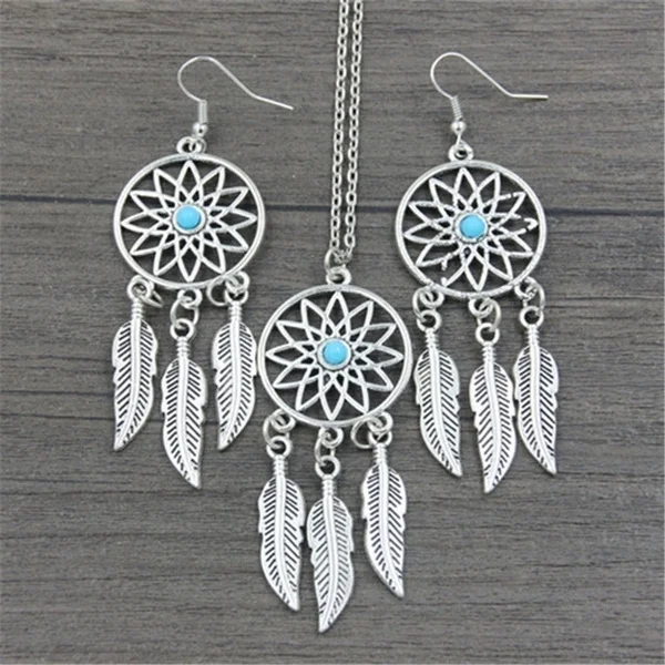 

3pcs/Set Bohemian Style Pendant Dreamcatcher Earrings Feather Necklace Earrings For Women Gifts