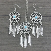 3pcsset bohemian style pendant dreamcatcher earrings feather necklace earrings for women gifts
