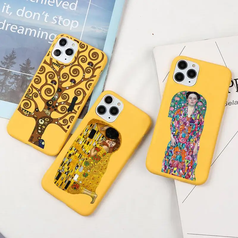 

Kiss By Gustav Klimt Tree of Life Phone Case For iphone 13 12 11 Pro Max Mini XS 8 7 6 6S Plus X SE20 XR Candy yellow Silicone