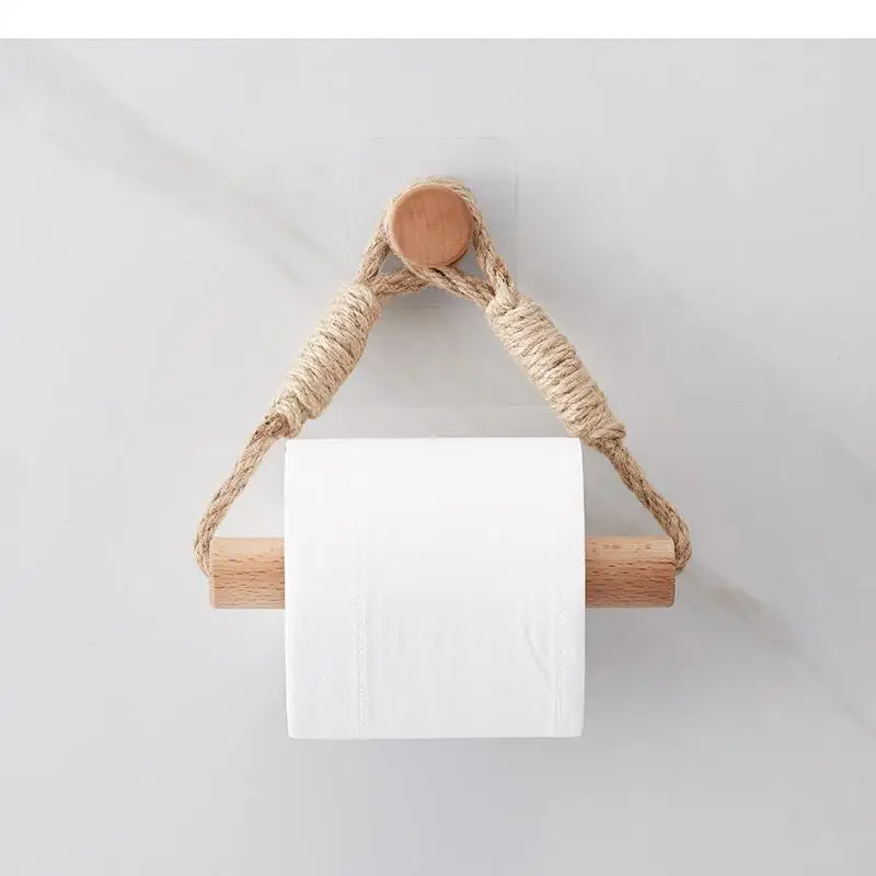 

Wall Storage Rack Toilet Paper Holder Roll Holder Wooden Triangle Toilet Paper Holder Nordic Retro Manual Hemp Rope Pine Rack