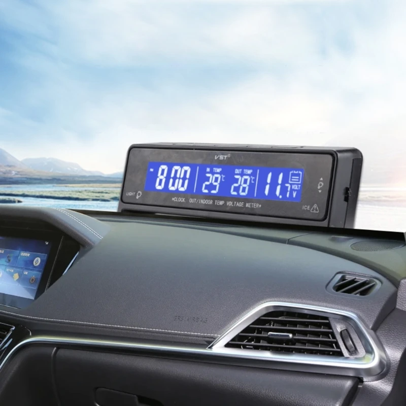 

Indoor Outdoor Car Voltmeter Thermometer Electronic Temperature Meter for Car Outdoor Hiking Traveling Camping House