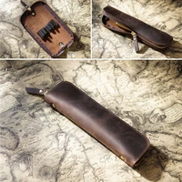 nature cowhide pencil case pouch for pens holder zipper genuine leather pencilcase handmade office stationery school supplies