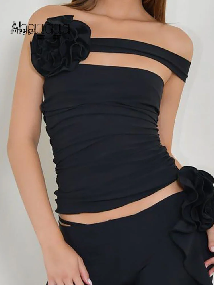 

New Fashion Sexy Flower Bandage Women Short T Shirts Regular Casual Streetwear Solid Sleeveless Tops Slim Sheath Blusas Tees