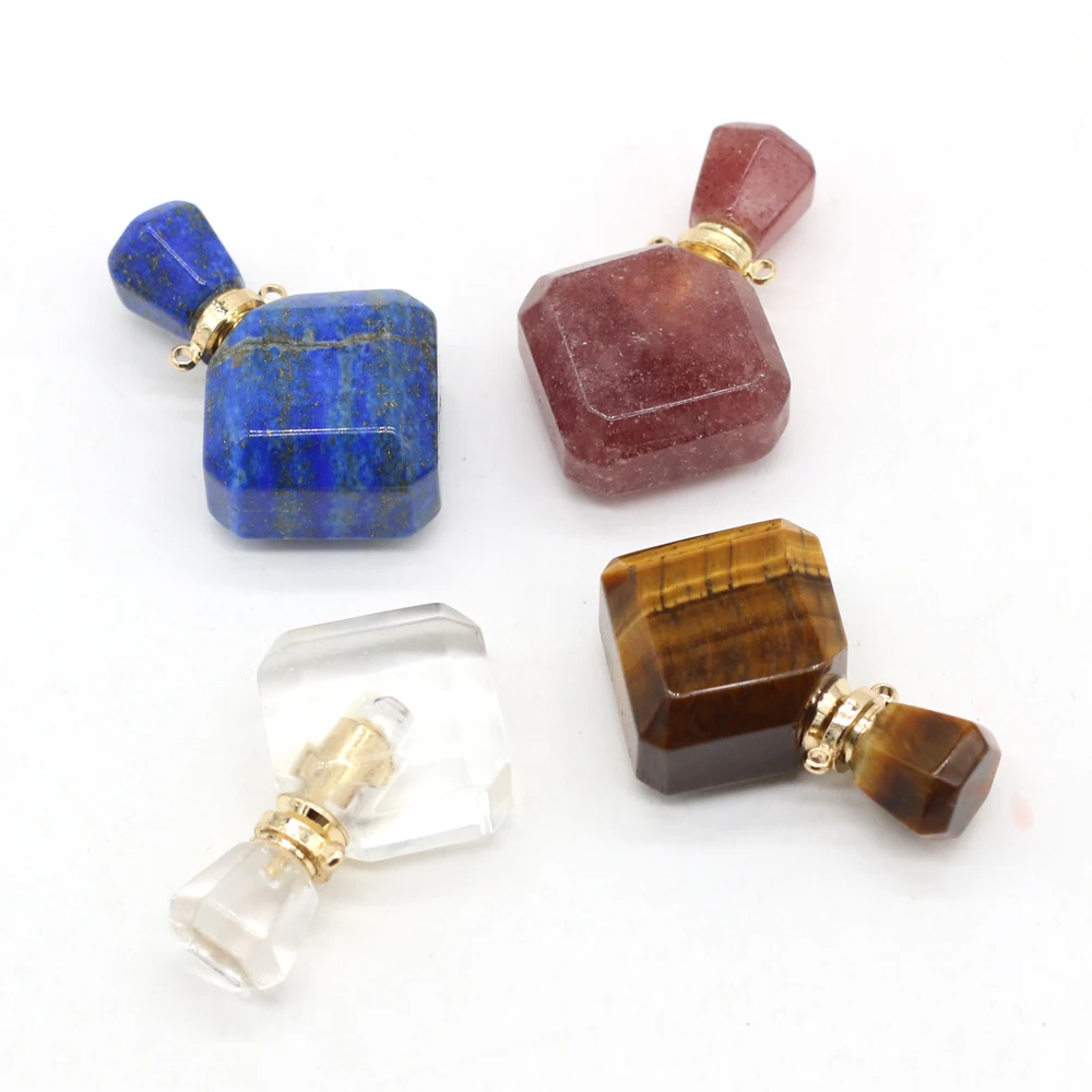 

Natural Tiger Eye Stone Lapis Lazuli Strawberry Quartz Perfume Bottle Pendant 15x35mm for Jewelry Making Necklace Accessories