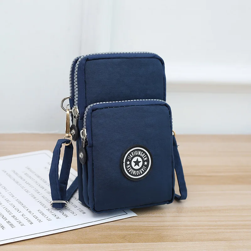 

Women three-layer zipper mobile coin purse fashion Small Shoulder Bags Nylon Women Mobile Phone Bags Mini Female Messenger Purse
