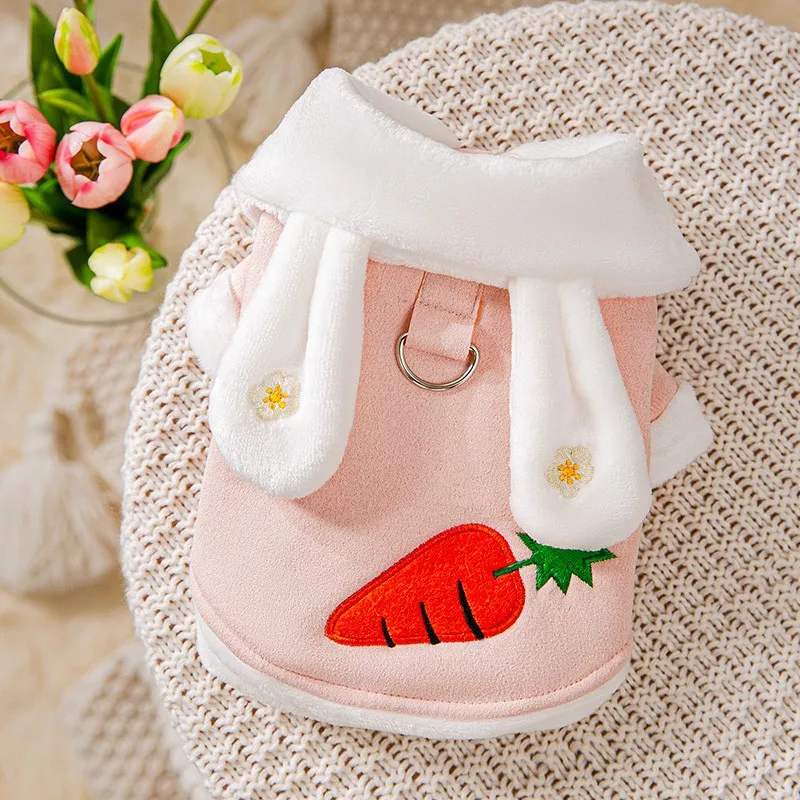 

Autumn and Winter Cute Rabbit Carrot Two-Leg Cotton-Padded Clothes Warm Thickened Traction Cat Small and Medium-Sized
