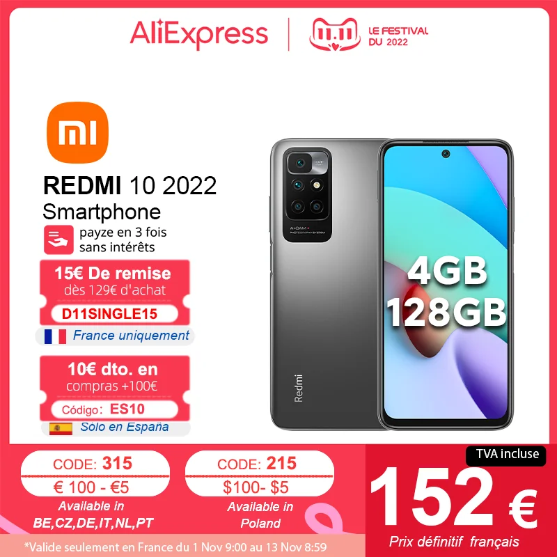 Cena Globalna Wersja Xiaomi Redmi 10 2022 Smartphone 64GB/128GB MediaTek Helio G88 Octa Core 50MP AI Quad Camera 90Hz Wyświetlacz 5000mAh