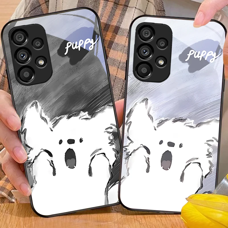Удивленная маленькая собачка для Samsung Galaxy S 8 9 10 20 Plus 21 FE 22 23 24 Ultra S7 Edge Черный чехол