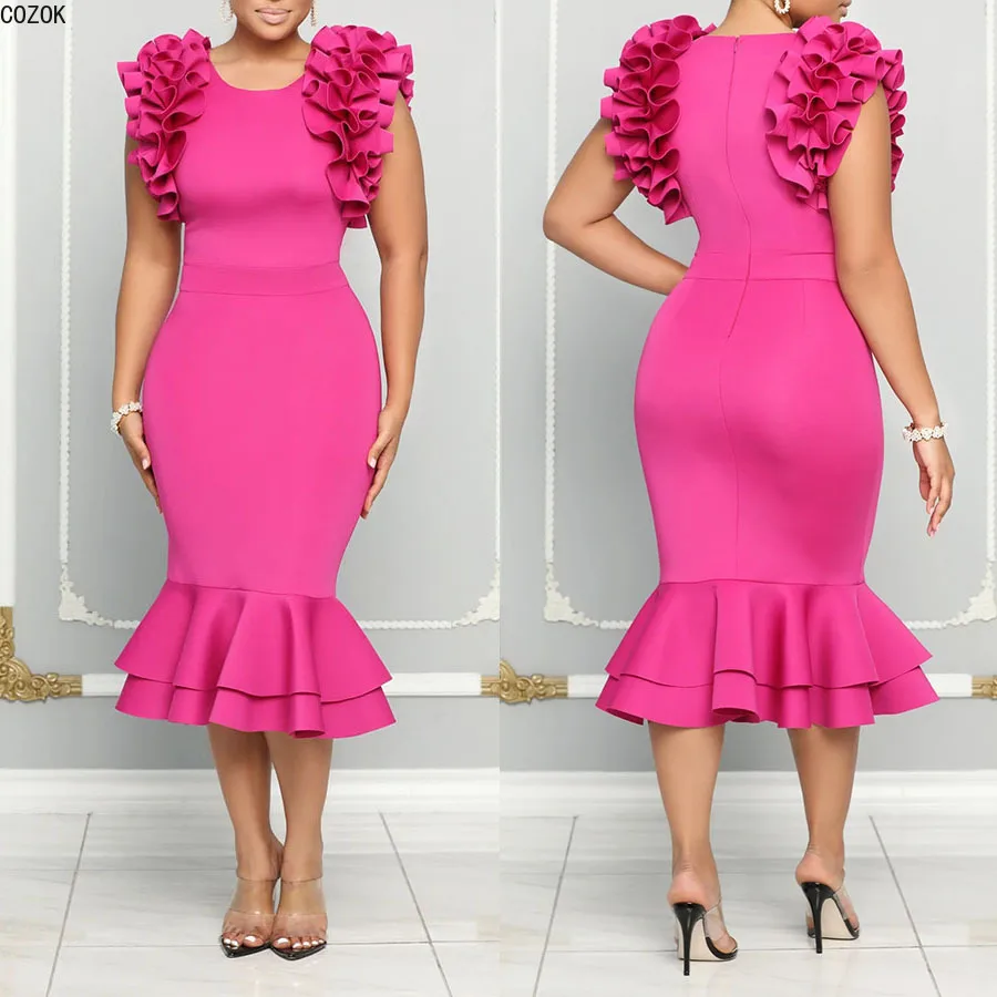 

Summer Sexy Sleeveless Wooden Ear Edge Double Bottom Women's Dress 2023 Ins Elegant Gown