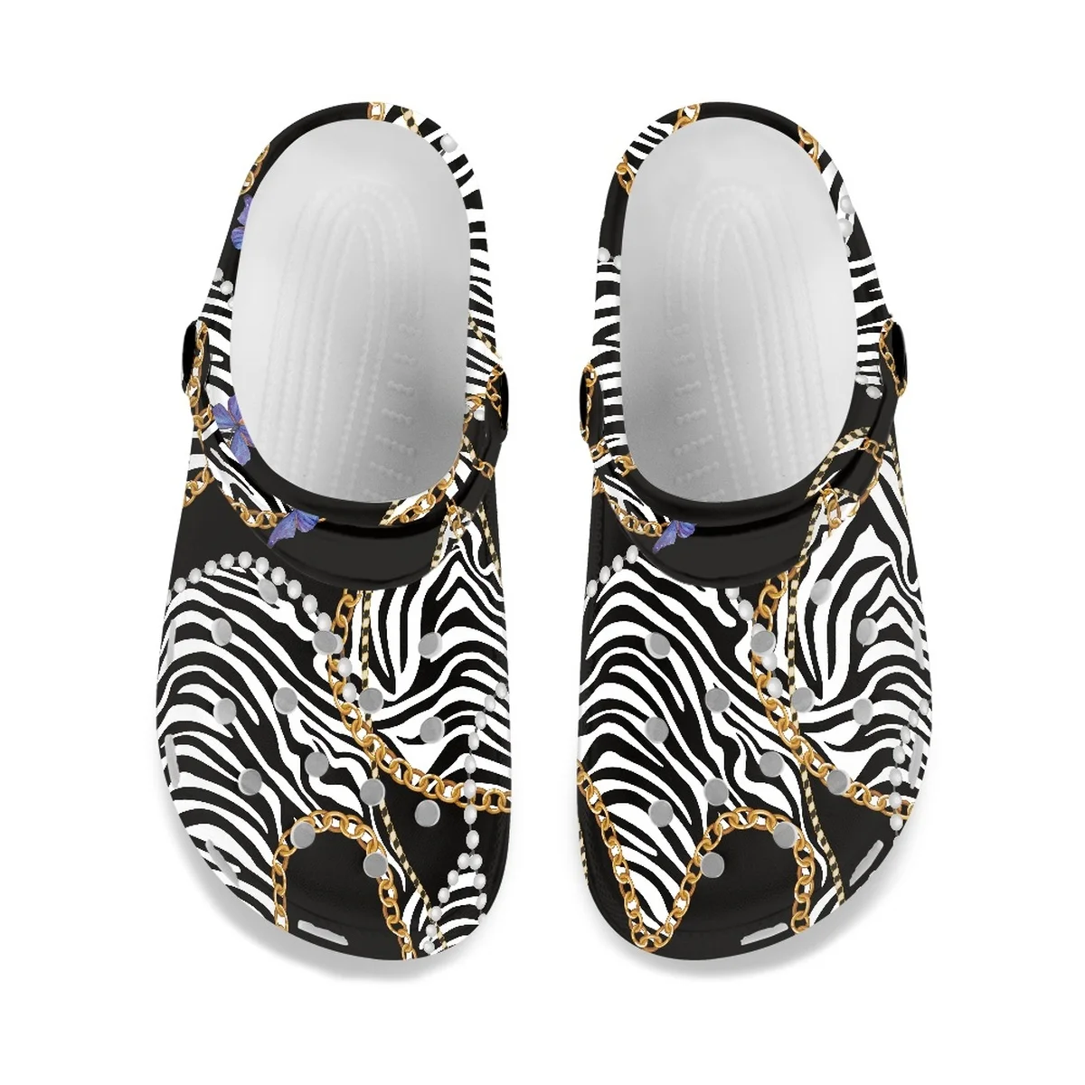 

Шлепанцы Nopersonality нестандартные с зеброй, текстурные сандалии с леопардовым узором, железная цепочка, с розовой вставкой, сланцы с плоским дном