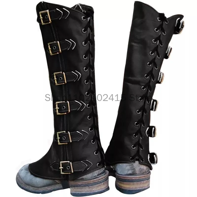 

2023 Medieval Retro Warrior Cosplay Soldier Knight Armor Shoe Cover Ladies Armor Boots Black Brown Cow Foot Cover PU Accessories