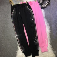 fleece thick sweat pants women european style heavy embroidery hot drilling elastic waist casual sports trousers autumn winter