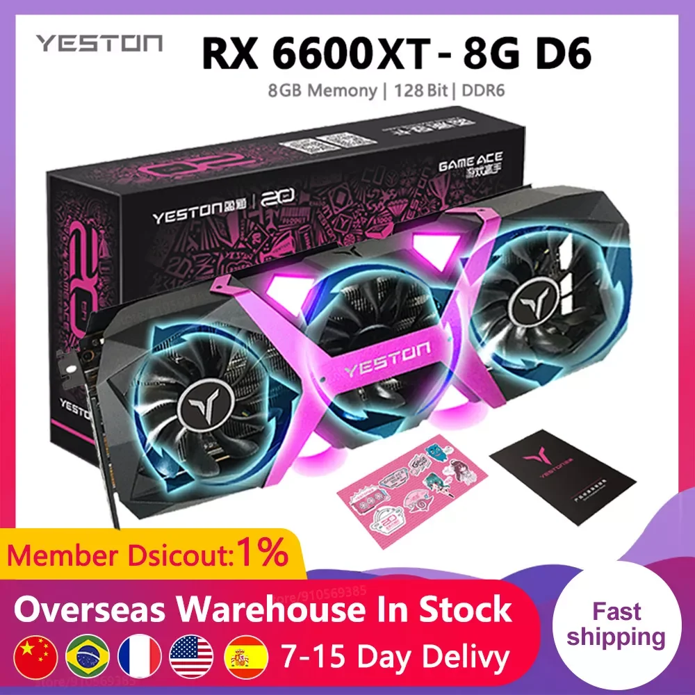 

RX6600XT 8GB D6 Gaming Graphics Card GDDR6 128bit 7nm 8PIN 2607MHz PCI-Express 4.0 x 8 Computer PC Video Cards For Mining
