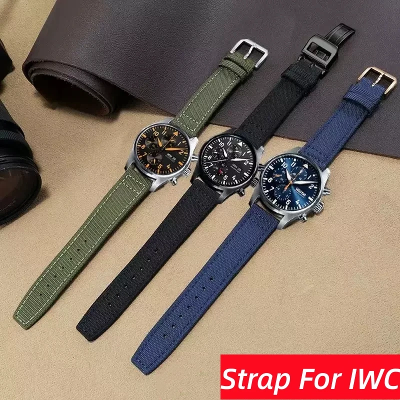 

Nylon Canvas Strap For IWC Pilot Mark XVIII IW327004 IW377714 Watchband Black Brown Men Bracelet 20mm 21mm 22mm Buckle With Logo