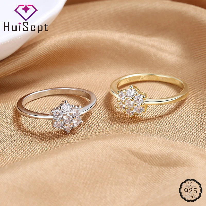 

HuiSept Elegant 925 Silver Jewelry Rings with Zircon Gemstone Ornament for Women Wedding Party Promise Gift Finger Ring Size 6-8