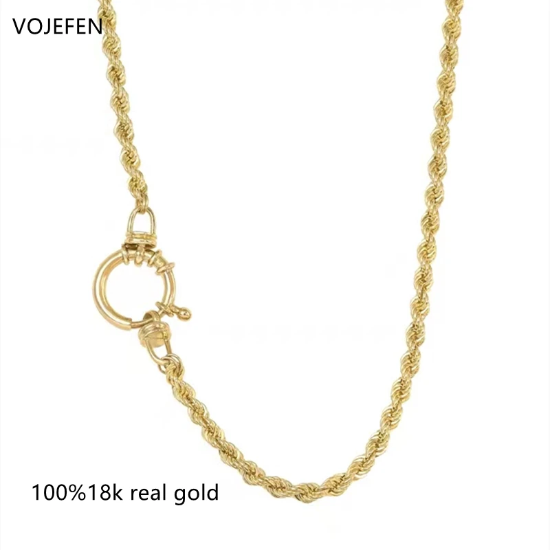 

VOJEFEN Modern Large Women's Necklaces Men Chain Luxury Quality Jewelry Gold 18K Original K Gold Twisted Rope Necklace Jewlery