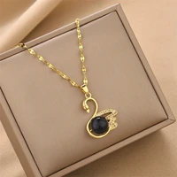 european and american hot discoloration stone swan pendant necklace womens stainless steel trendy necklaces aesthetic jewelry