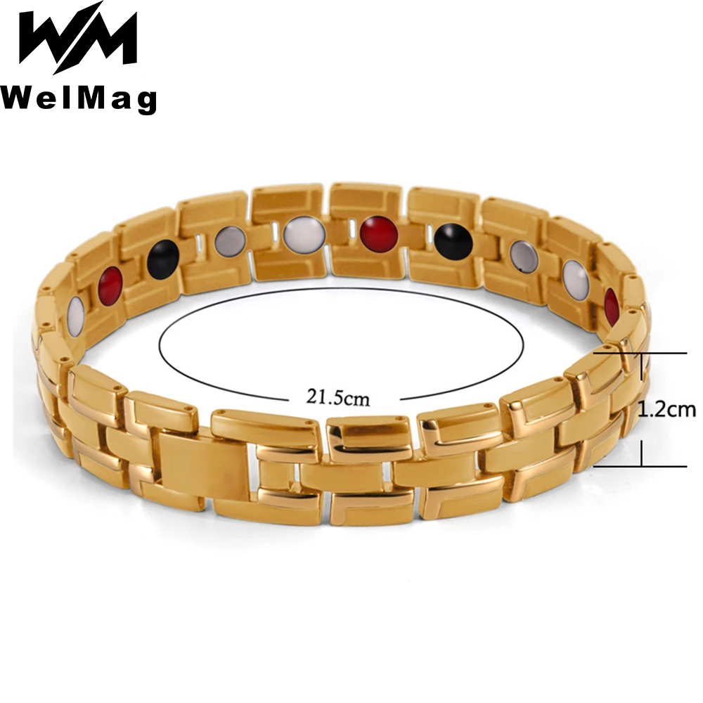 

WelMag Stainless Steel Bracelet For Men Gold Plating Healing Care Energy Magnetic Bracelet Homme Negative Ion Jewelry