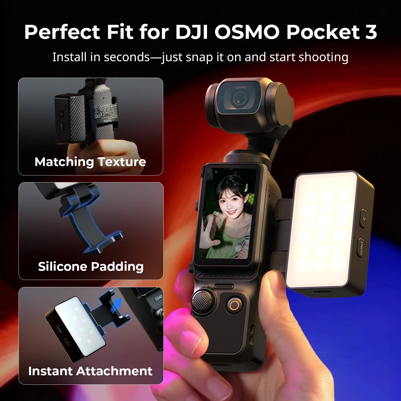 Фото Светодиодная видеолампа SmallRig RGBWW для DJI Osmo Pocket 3, полноцветное управление, время работы 60 минут, 360 градусов °   Видеосвет 5745 №5