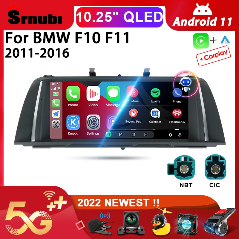 Srnubi Android 11.0 Car Radio for BMW 5 Series F10 F11 2011-2016 CIC NBT 2Din 10.25" Carplay Multimedia GPS Navigation Head Unit