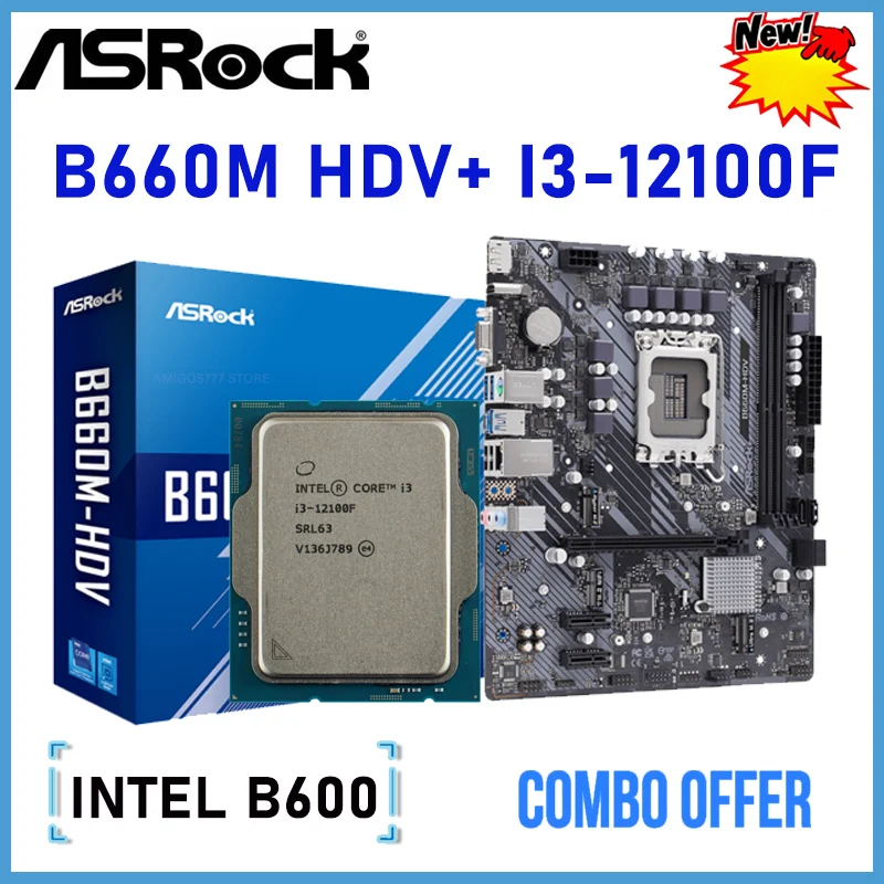 

Asrock B660M HDV+ Intel Core i3 12100F CPU Combo B660 Motherboard Kit Micro ATX LGA 1700 Mainboard DDR4 5066OC Windows 11 New