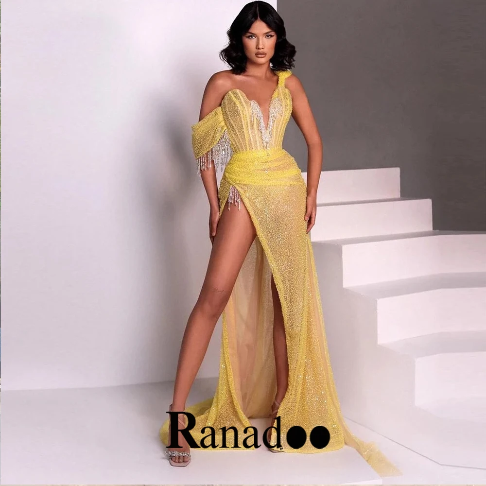 

Женское вечернее платье со шлейфом, длинное платье с открытыми плечами и кисточками, с высоким разрезом, в стиле Звезд, для коктейвечерние