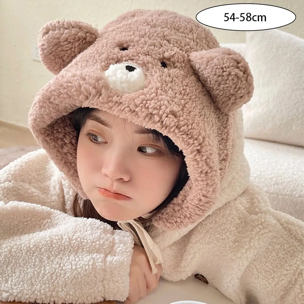 Уличные шапки-бомберы с милыми медвежьими ушками пушистая теплая ветрозащитная