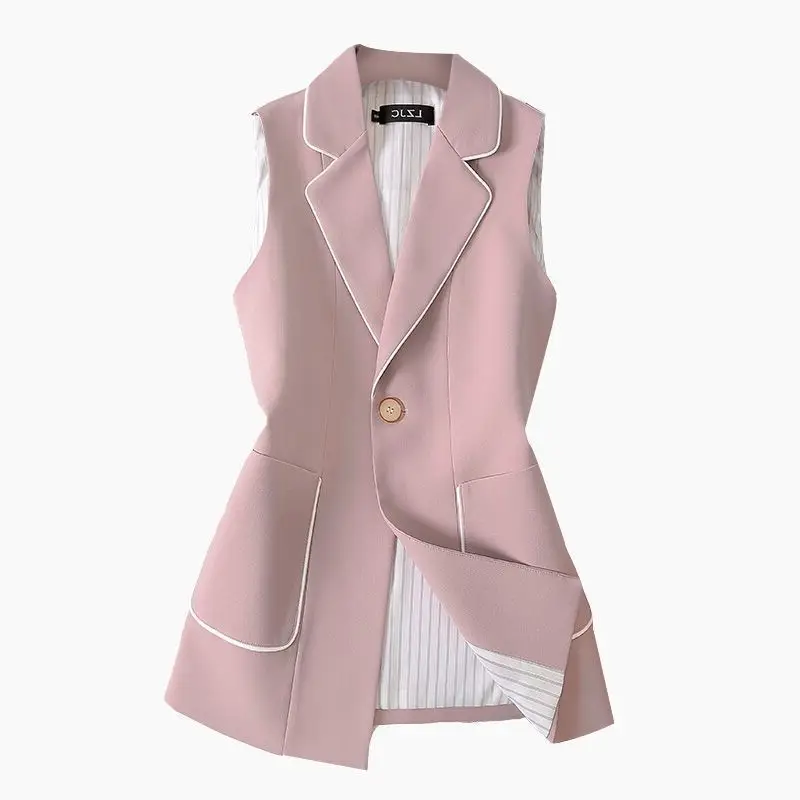 Jacket Vest Autumn Elegant Pink Suit Vests Jacket Women's Black White Stripe Coat Professional Suit Office Ladies Chaleco Mujer