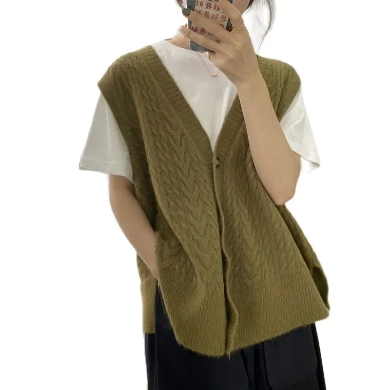 

Японский вязаный жилет с узором женский свободный короткий жакет на весну и осень новый свитер кардиган без рукавов P3 1082