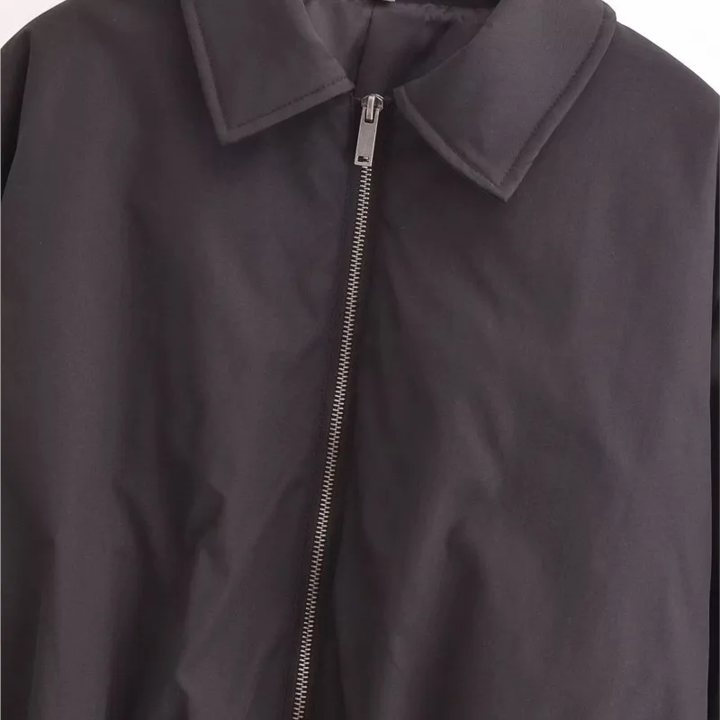 TRAF хлопковая короткая куртка на молнии для женщин осенняя мятая подол