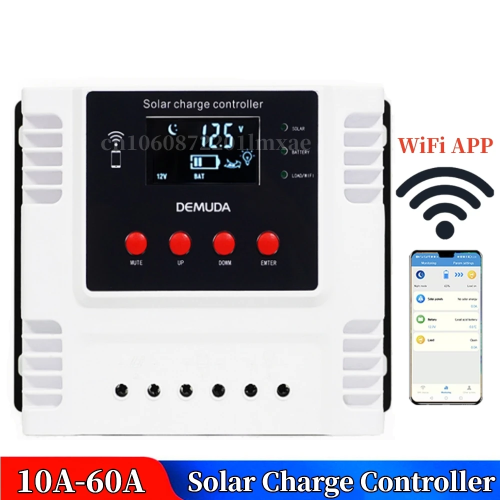 

10A 20A 30A 40A 50A 60A Solar Charge Controller 48V 24V 12V PWM Regulator WiFi APP Monitor For Lifepo4 Lithium Lead Acid Battery