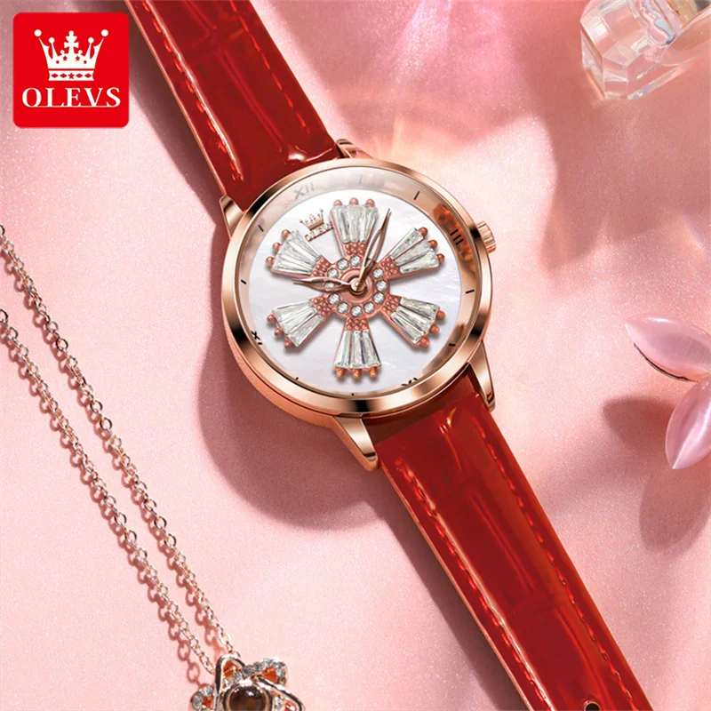 Reloj Mujer OLEVS Brand Luxury Women Quartz Watch Rotating Crystal Dial Ladies Fashion Waterproof Wristwatches