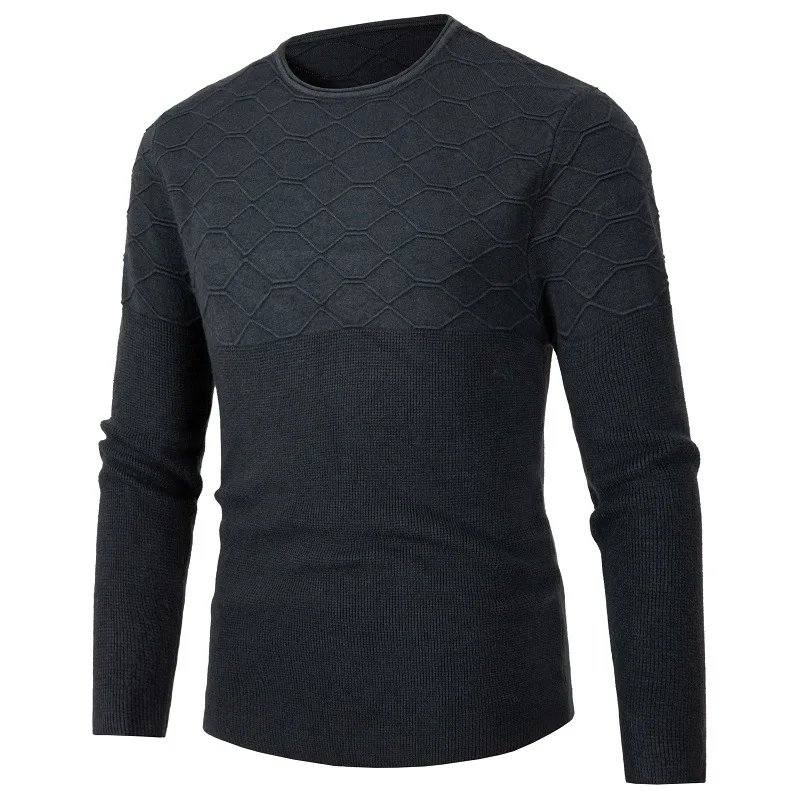 Autumn And Winter Men's Knitted Sweater Round Neck Long-sleeved Sweater Slim Models Hit Color Bottom Knitted Sweater