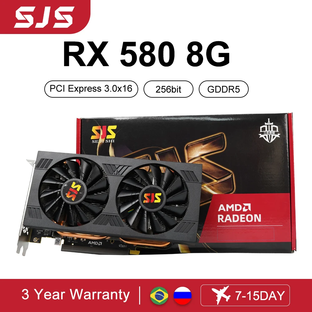 Видеокарта SJS RX 580 8G 256Bit 2048SP GDDR5 AMD GPU графические карты для геймеров RX580 Radeon 8 ГБ