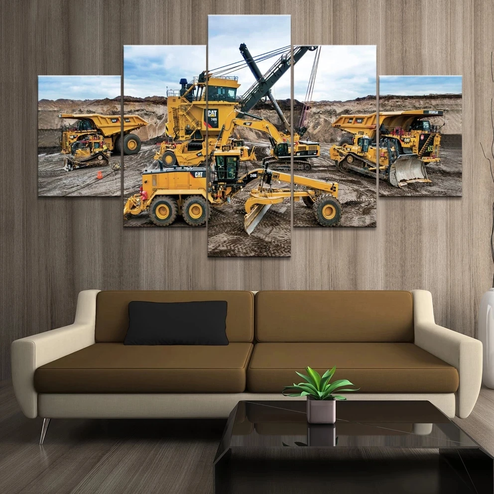 

Room Decor 5 Panel Modular Picture Engineering Vehicle Combination Canvas Painting Wall Art Poster Living Room Decor Home Decor