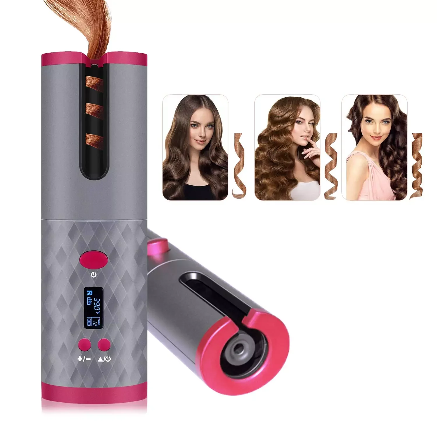 

NEW2023 300-390°F Auto Cordless Hair Curler USB Rechargeable Curling Iron Wand Air Curler With LCD Display Ceramic Wireless Cur