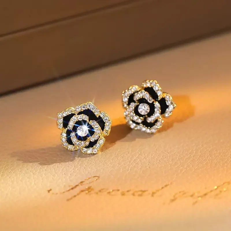 S925 Серебряные иглы в гонконгском стиле с камелией легкие роскошные серьги розами