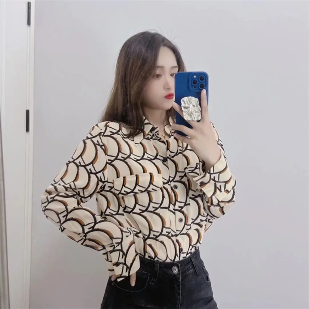 

PB & ZA2022 spring and summer new women's fashion elegant commuting pocket ornament long sleeve printed casual shirt