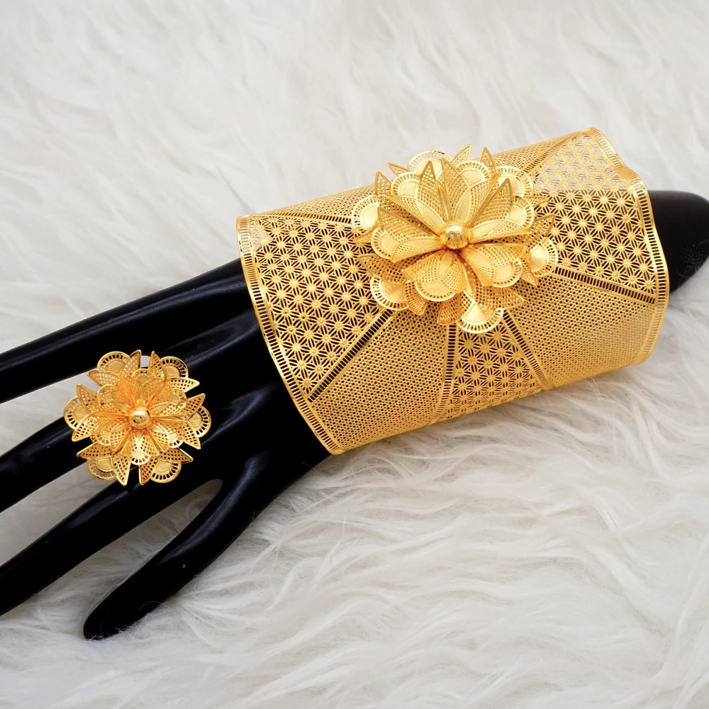 Дубайский браслет в форме цветка с кольцом для марокканского большого браслета