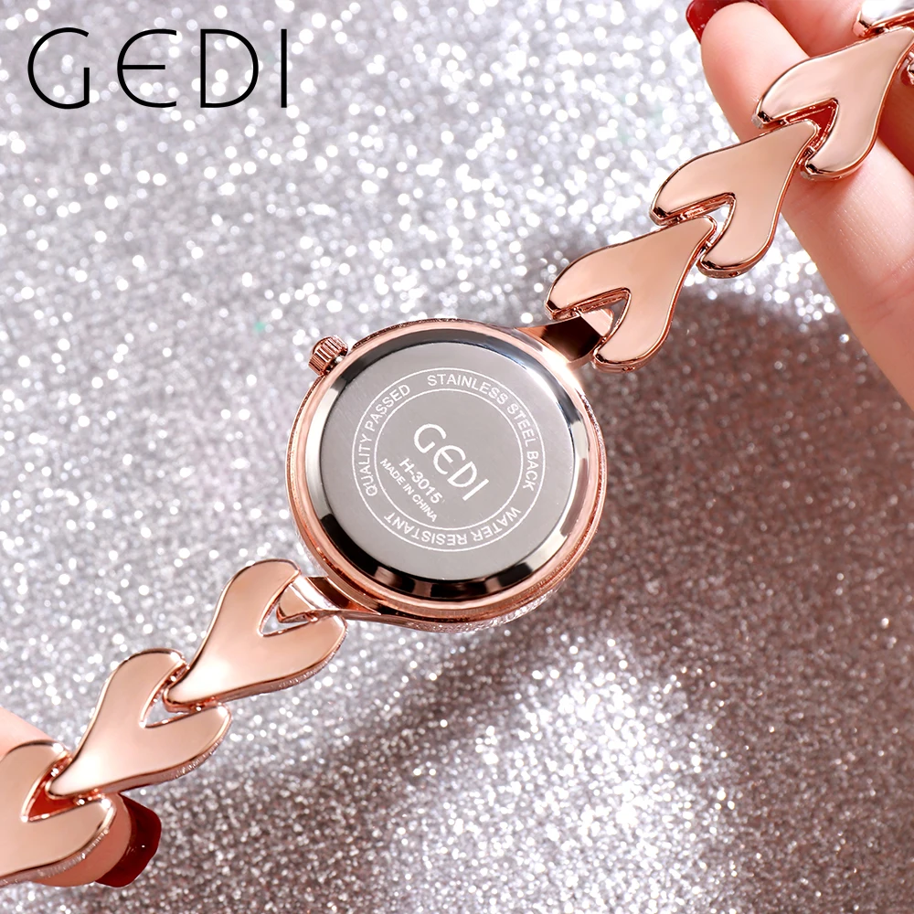 GEDI Fashion Rose Gold Women Watches Luxury Brand Love Heart Shaped Bracelet  Gradient-Color Waterproof Ladies Quartz Clock Gift
