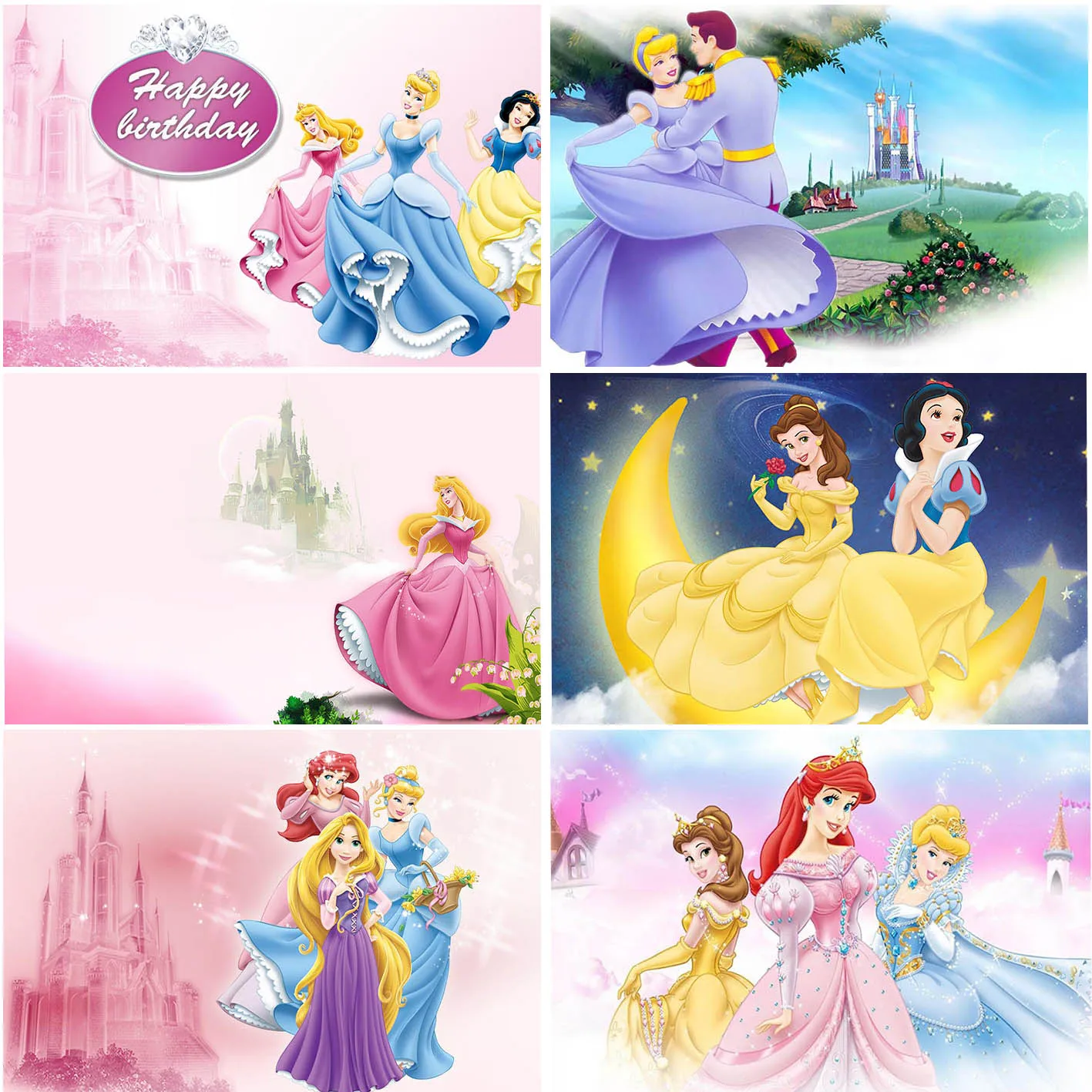 

Disney Princess Cinderella Ariel Snow White Backgrounds Girls Birthday Party Decoration Customized Banner Baby Shower Backdrops