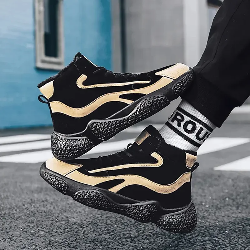 Winter Fashion Warm Men's Shoes Outdoor Casual Plus Velvet Non-slip Lace Up Sneakers Trendy Thick Sole Comfortable Walking Shoes