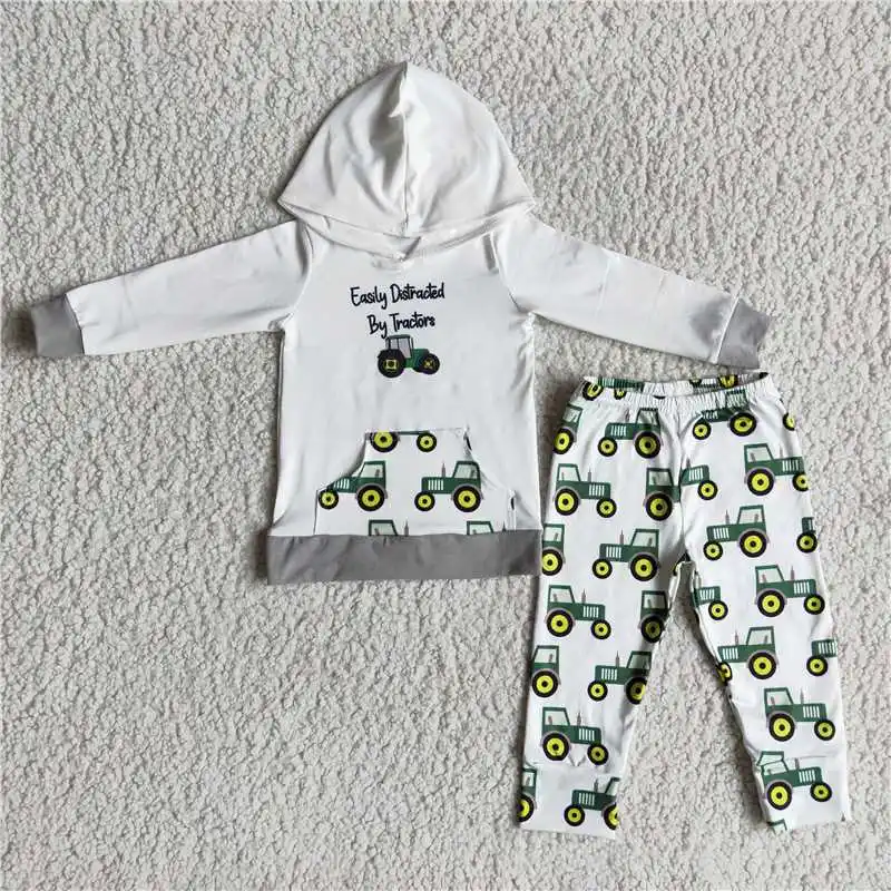 

Pocket truck tractor boys Hooded outfits children's fall Winter Suits Baby Kids Boutique Wholesale High Quality Clothing sets