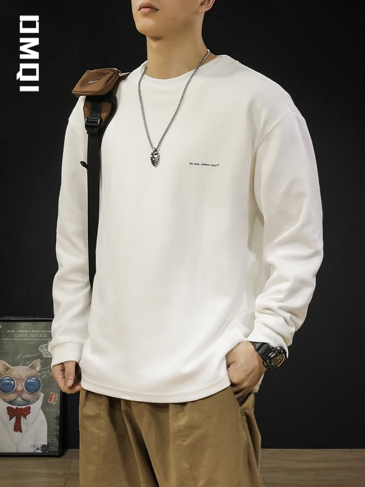 Spring Heavy White round Neck Long sleeves Shirt Men's and Autumn Fashion Brand Loose Plus size Hoodie Wint...