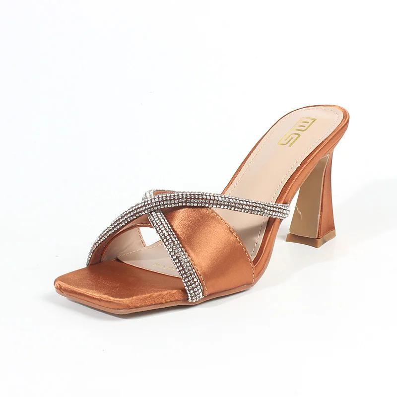 Женская обувь новинка 2024 летние шелковые сандалии на высоком каблуке с