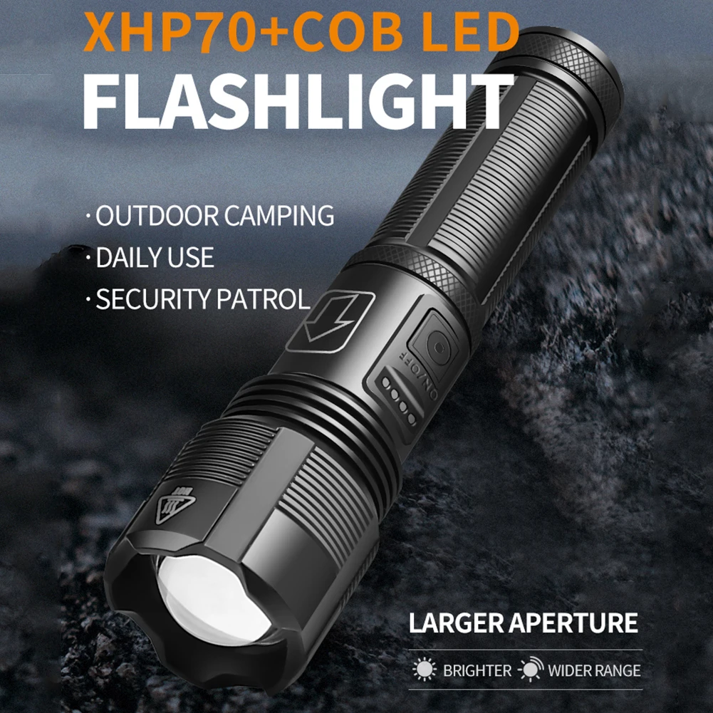 

Type-C USB Rechargeable Portable XHP70+COB LED Zoomable Torch 1000lm Handheld Waterproof 6 Gears Flashlight for Adventure Campin