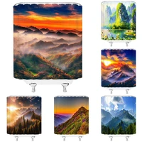 nature landscape shower curtains sunset 3d mountains forest crane scenery home decor bath curtain polyester bathroom accessorie