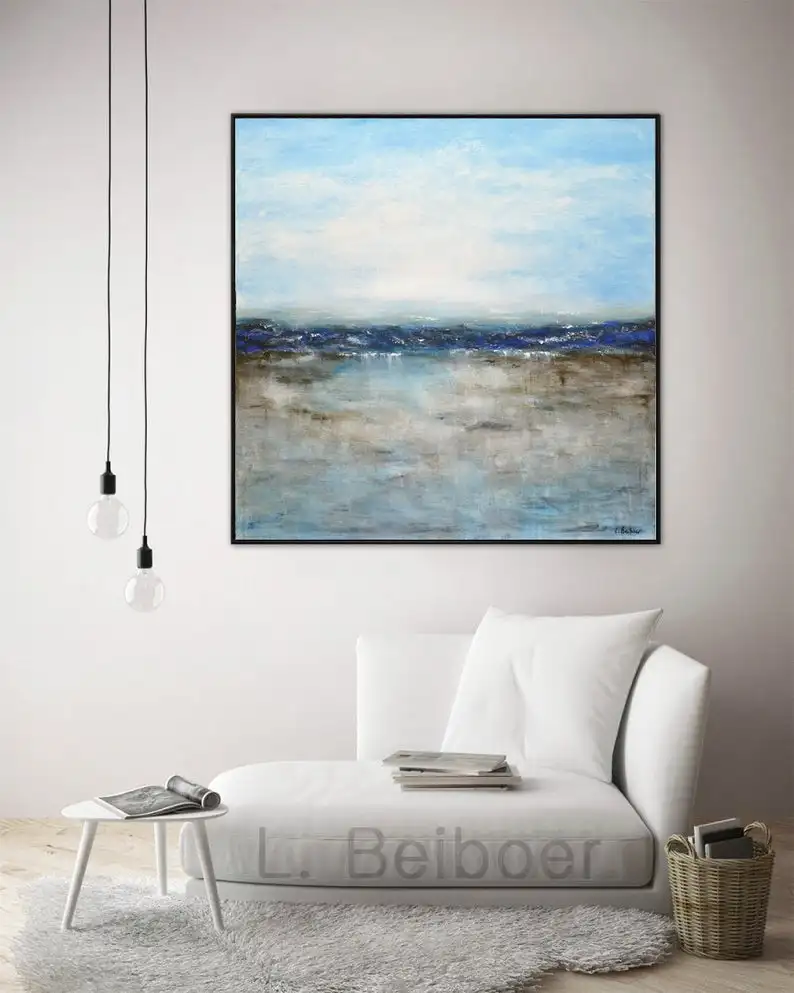 

Landscape painting original large painting square abstract oil painting ocean blue seascape modern art by L.BeiboerBig oil huge