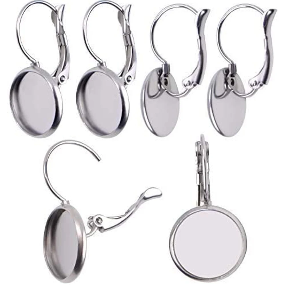 

20pcs Stainless Steel Stud Earring Cabochon Setting Post Cup Lever Back Hook Earrings with 12mm Blank Base for DIY JewelryMaking