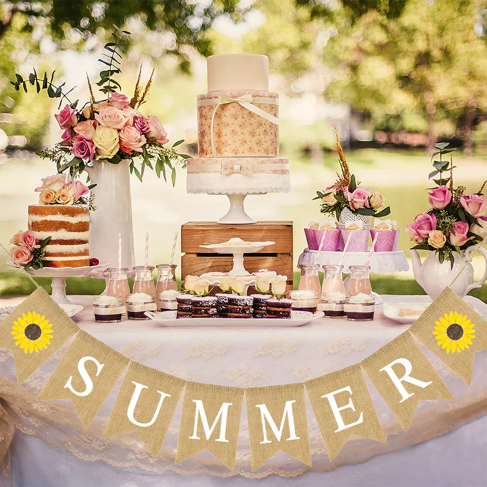 

Garland Summer Letters Garland Hawaii Party Bunting Banner Sunflower Linen Dovetail Shape Party Decoration